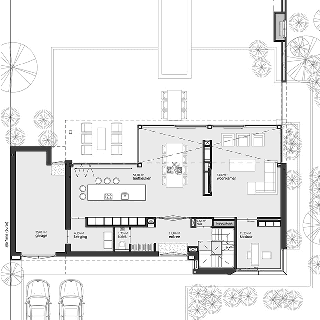 Villa ontwerp met royale glaspartijen en terras