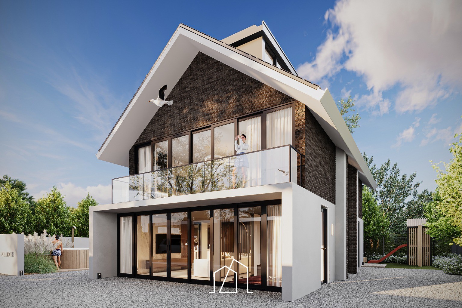 Moderne villa transformatie in Amersfoort - vooraanzicht met grote glaspartijen